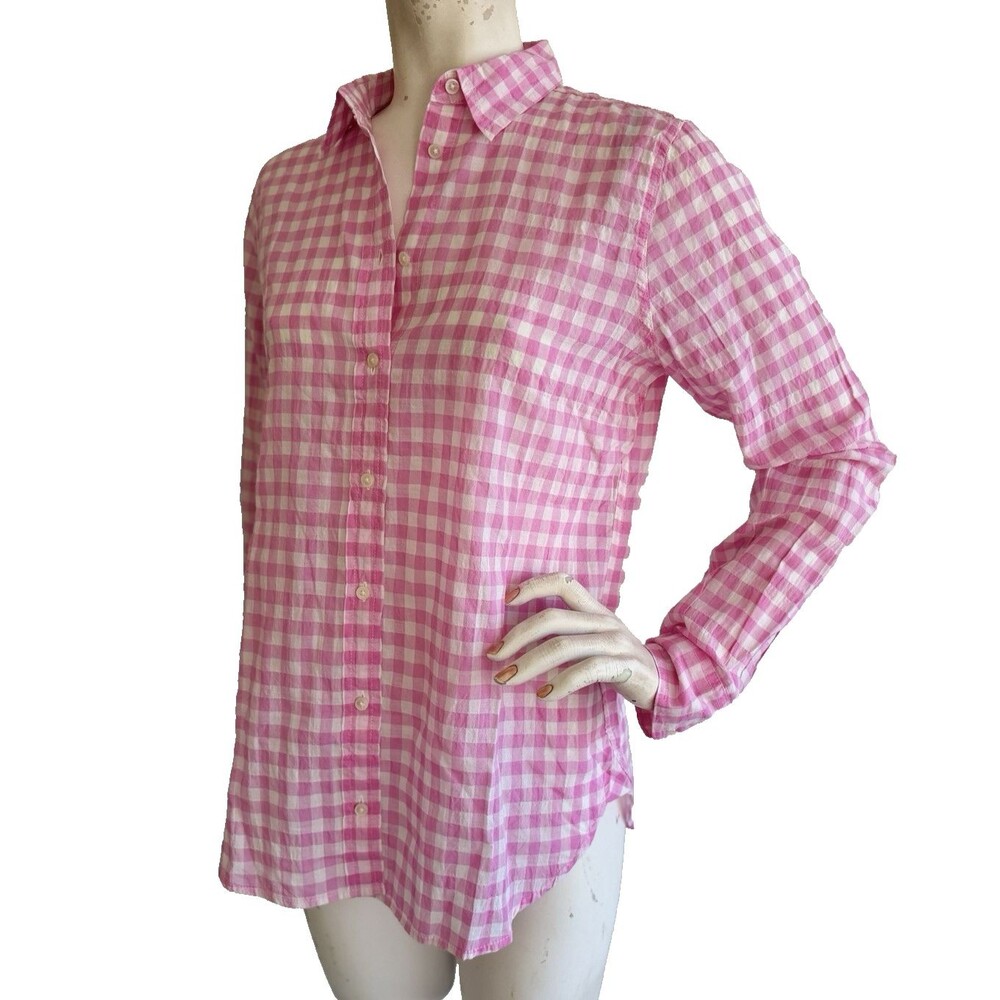 J. CREW Top Blouse NWT Pink White Gingham Check Plaid Long Sleeve Size 6